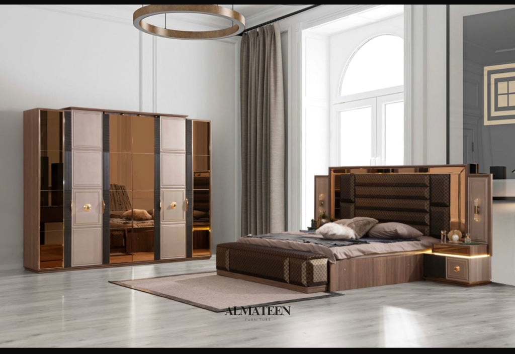 Porto Bedroom Set With King Size Bed Dresser Wardrobe And Side Tables