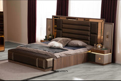 Porto Bedroom Set With King Size Bed Dresser Wardrobe And Side Tables