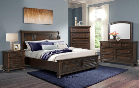 Modern Walnut Bed Set | Luxury Furniture in Pakistan | AL-Mateen