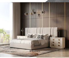 Novak Oak Wood Bed Set And Side Tables