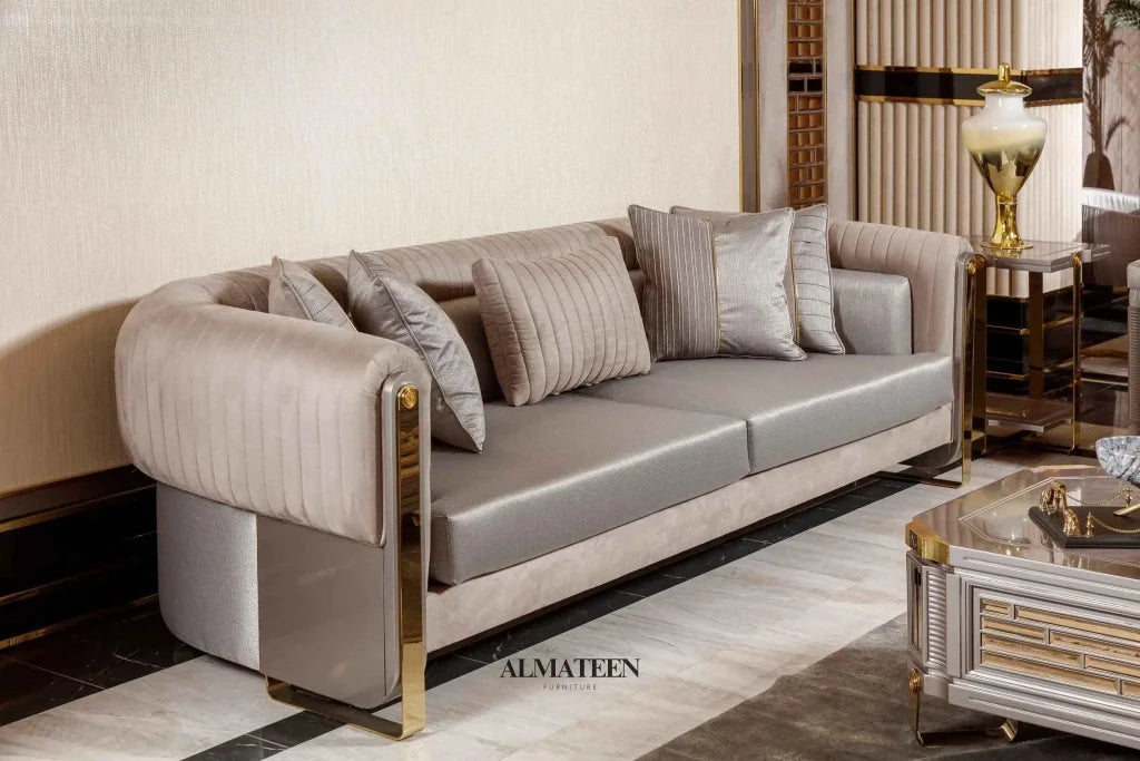 Manama Modern Textured Velvet Upholstered Sofa 3 Seater