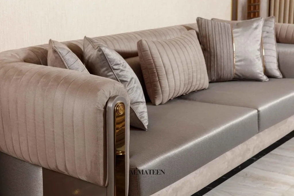 Manama Modern Textured Velvet Upholstered Sofa 3 Seater