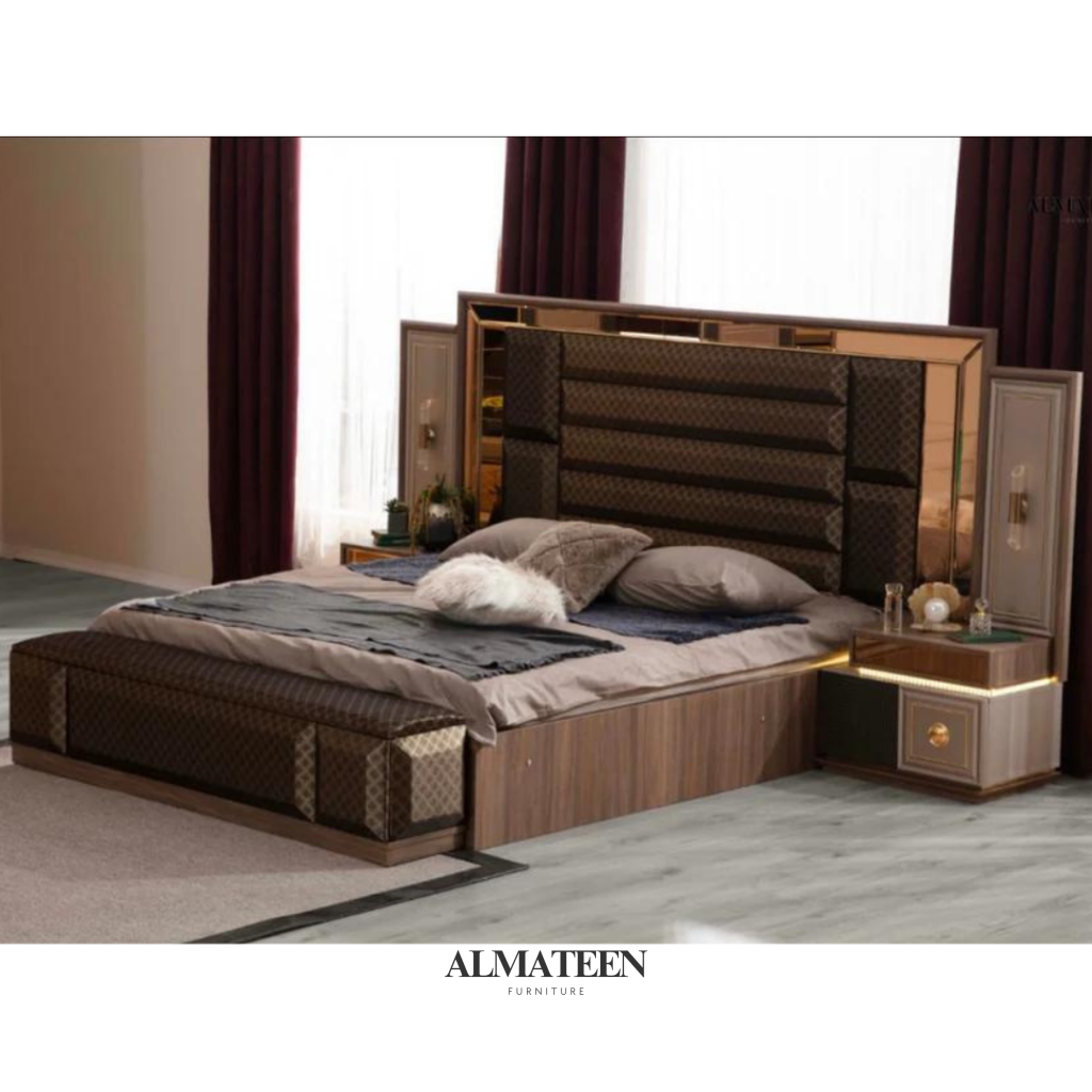 Porto Bedroom Set With King Size Bed Dresser Wardrobe And Side Tables