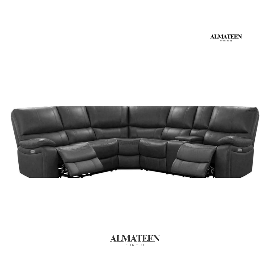 Florida Leatherette L-Shaped Sofa With Two Recliner Seats