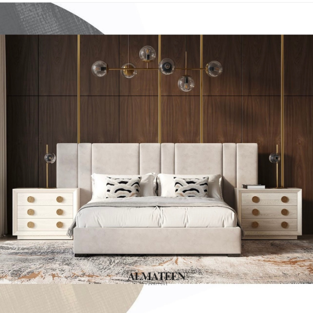 Novak Oak Wood Bed Set And Side Tables