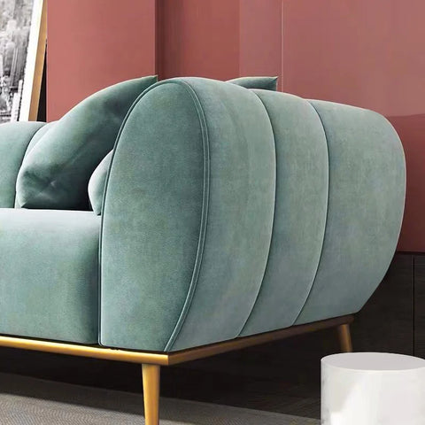 Samara Modern Green Velvet Upholstered Sofa 3-Seater Sofa Gold Stainless Steel Base