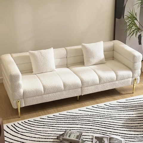Warsaw 78.7" Modern White Boucle Upholstered Fluted 3 Seater Sofa for Living Room with pillow