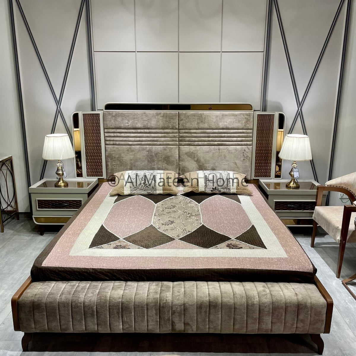 Modern Walnut Bed Set | Luxury Furniture in Pakistan | AL-Mateen