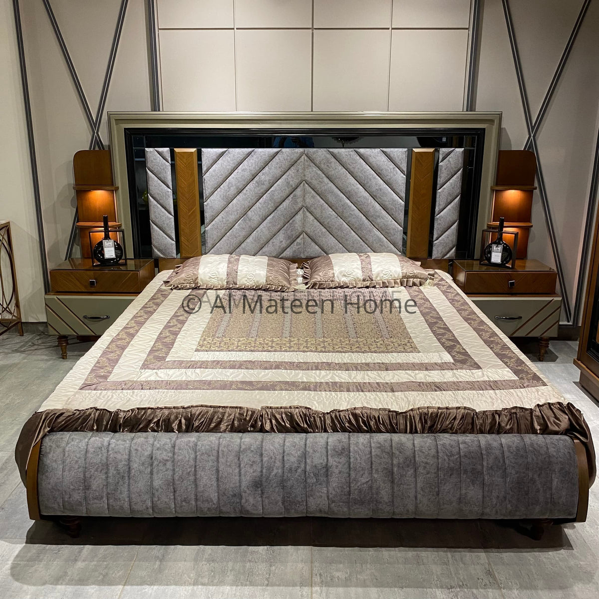 Modern Cushioned Bed Set with Dresser and Side Tables | Al-Mateen